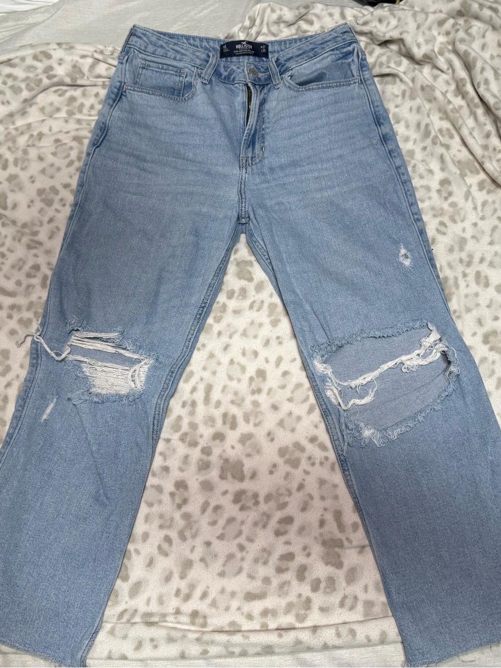 Hollister Light Blue Ripped Straight-Leg Jeans
